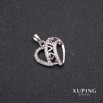 Xuping Heart Pendant with White Stones, Heart-shaped, 17x21mm, Rhodium