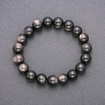 Bracelet made of natural stone Silvery Obsidian on elastic cord, smooth beads, diameter about 10 mm, length 18 cm
