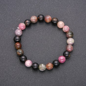Elastic natural tourmaline bracelet with smooth beads, 8 mm diameter, 18 cm circumference