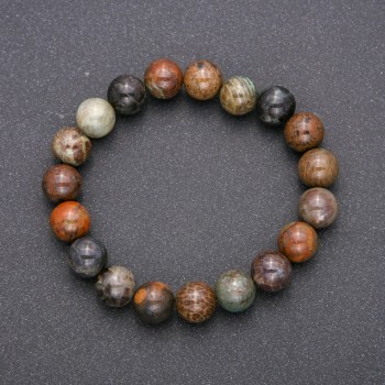 Bracelet made of natural multicolored jasper on elastic cord, smooth bead, diameter about 10 mm, circumference 18 cm