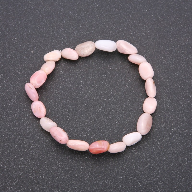 Bracelet with Pink Opal — Natural Stone, on Elastic, Faceted Beads, 7x10 mm Ø, 18 cm Circumference