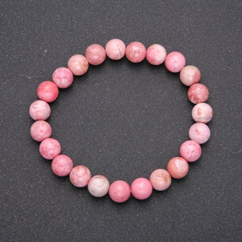 Rhodochrosite natural stone bracelet on elastic, smooth beads, diameter 10 mm (±), length 18 cm