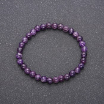 Bracelet made of natural amethyst on elastic cord, smooth bead, diameter 6 mm (±), circumference 18 cm