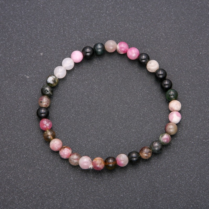 Bracelet with natural tourmaline on elastic cord, smooth beads, diameter 6(±)mm, circumference 18 cm
