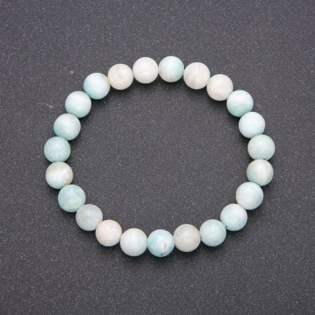 Larimar natural stone bracelet on elastic cord, smooth beads, 8(±)mm diameter, 18 cm circumference