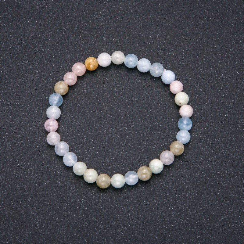 Morganite natural stone bracelet - stretch, smooth beads, 6(±)mm diameter, 18 cm circumference