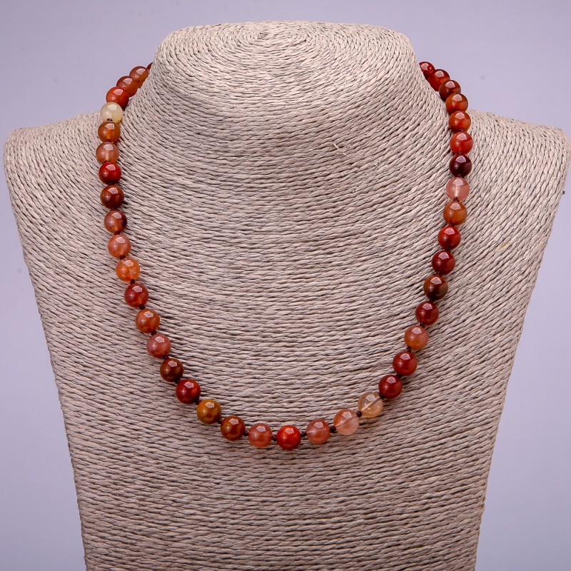 Natural Stone Necklace with Red Rutile Quartz Smooth Beads, diameter 8(±)mm, length 45 cm