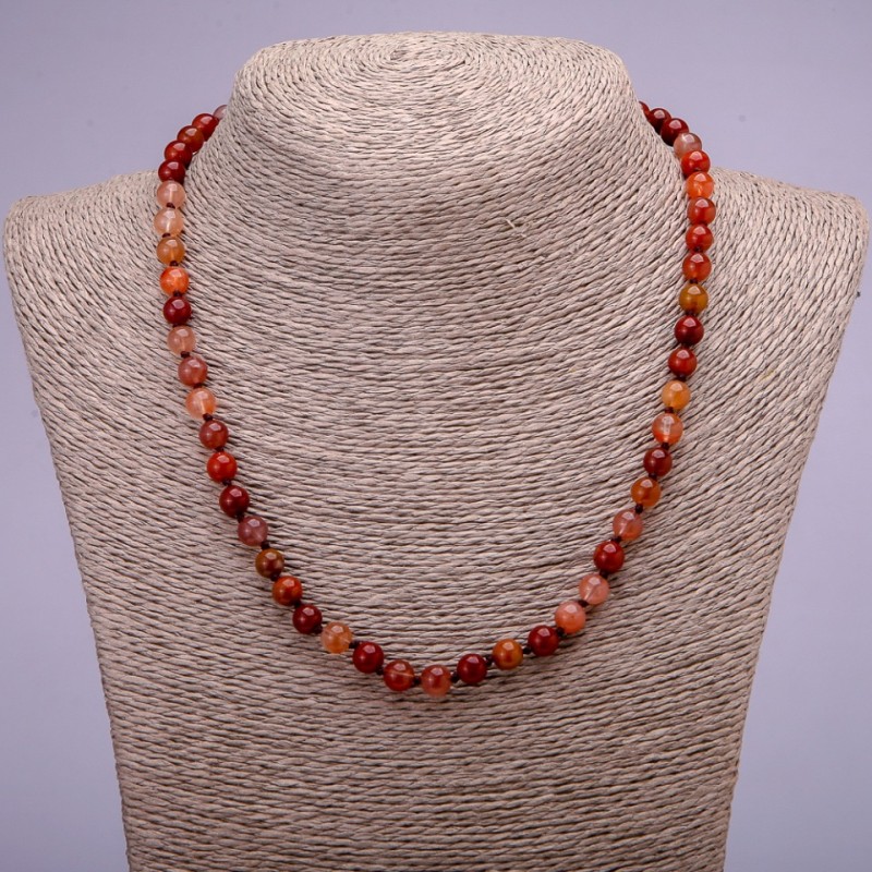 Beaded necklace of natural red rutile quartz, smooth beads, diameter 6 mm, length 45 cm