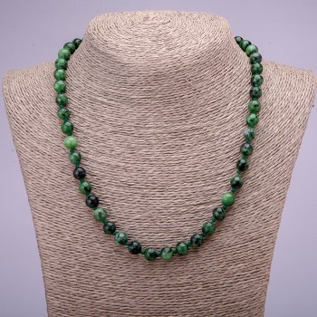 Zoisite natural stone necklace with smooth beads, 8 mm diameter, 45 cm length