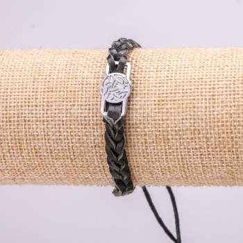 Bracelet with metal inlay, length 18-25 cm, thickness 11 mm, eco-leather, color black, with adjustable slider clasp