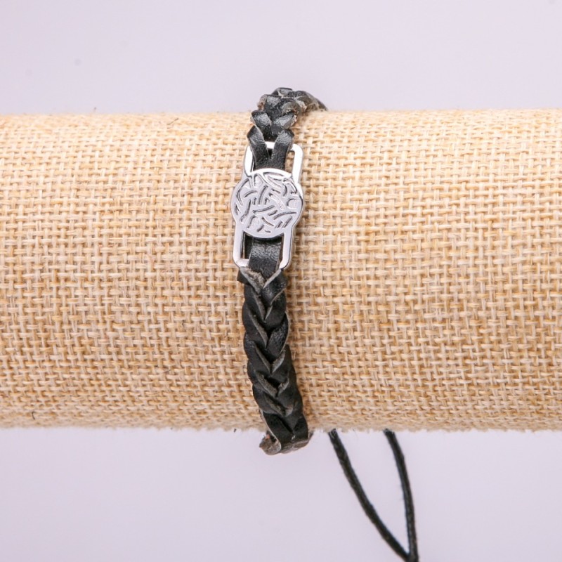 Bracelet with metal inlay, length 18-25 cm, thickness 11 mm, eco-leather, color black, with adjustable slider clasp