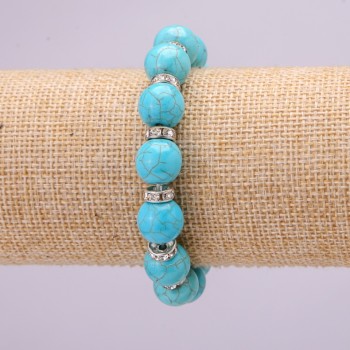 Turquoise Bracelet (named) on elastic, diameter 10mm ±, length 18 cm with inserts and rhinestones