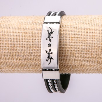 Bracelet with metal inserts, length 21 cm, thickness 15 mm, rubber, color black, with clasp