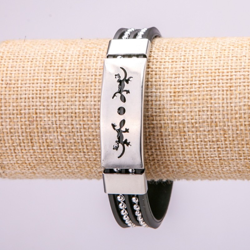 Bracelet with metal inserts, length 21 cm, thickness 15 mm, rubber, color black, with clasp