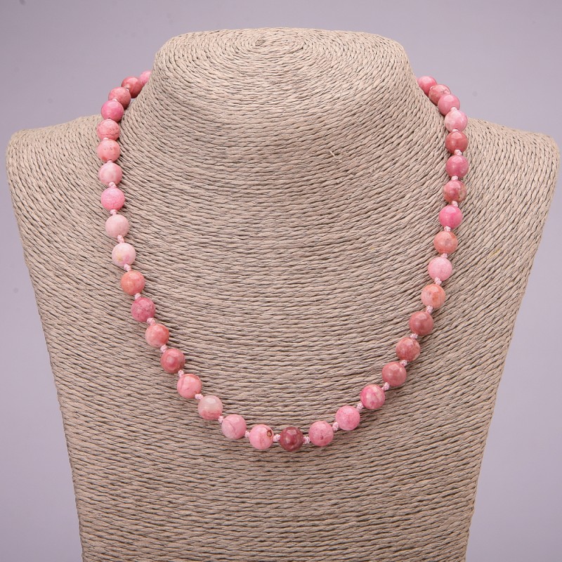 Natural stone Rhodochrosite necklace with smooth beads, diameter 8(±)mm, length 45 cm