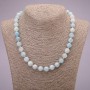 Aquamarine Natural Stone Necklace with a Smooth Bead, 10(±)mm diameter, 45 cm length