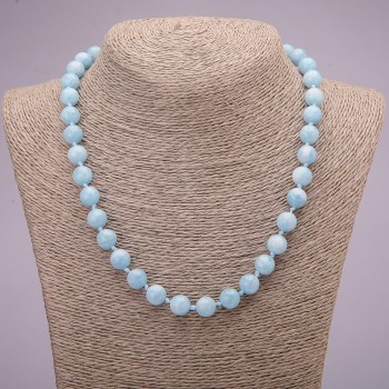 Bead Necklace of Natural Aquamarine — Smooth Beads, Diameter 10 mm (±), Length 45 cm