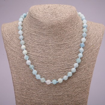 Aquamarine Natural Stone Necklace with Smooth Beads, 10 mm Diameter, 45 cm Length