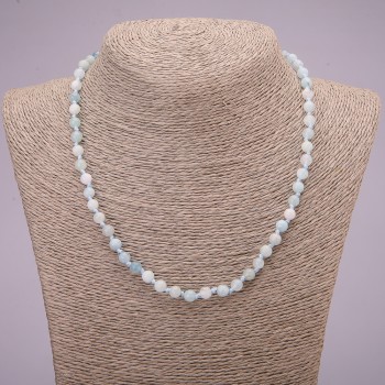 Aquamarine natural stone necklace with smooth beads, 6 mm diameter, 45 cm length