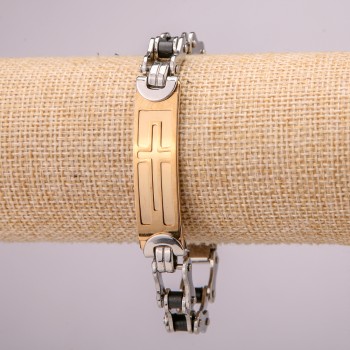 Stainless steel bracelet with clasp, 12 mm thick, 21 cm long, silver and gold-tone