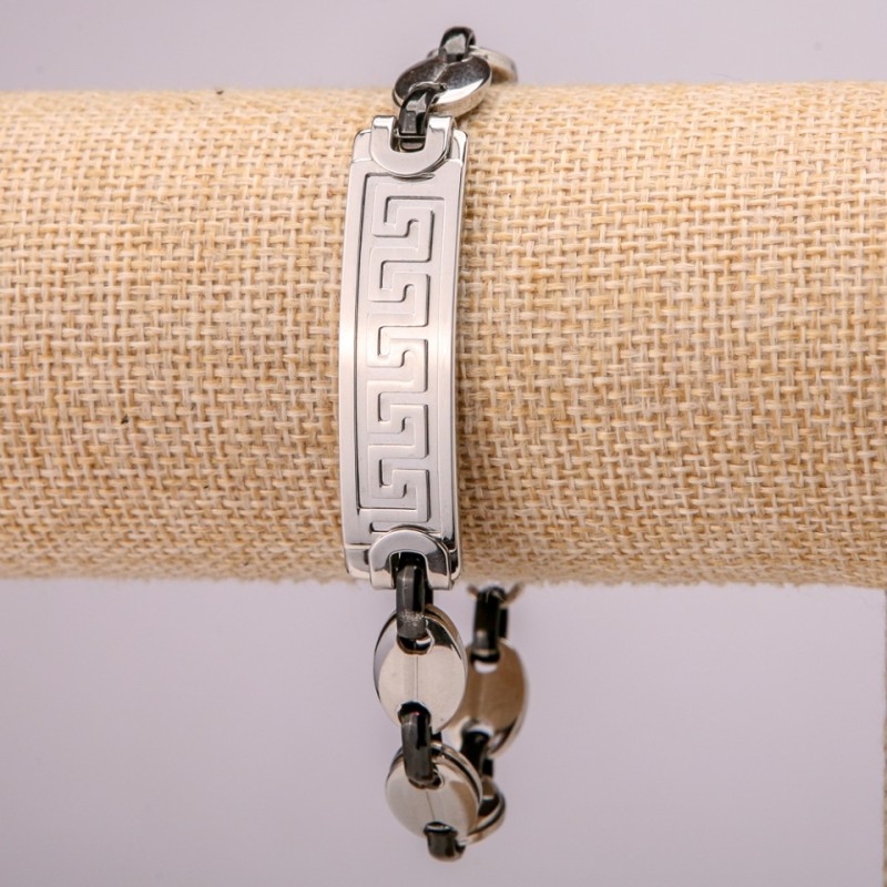 Metal bracelet in stainless steel with clasp, 12 mm thick, 21 cm long, silver-colored