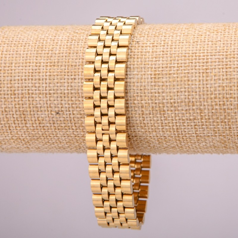 Stainless steel bracelet with clasp, 16 mm thick, 21 cm long, gold color