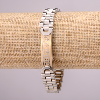 Stainless steel bracelet with clasp, 12 mm thick, 21 cm long, silver with gold tone