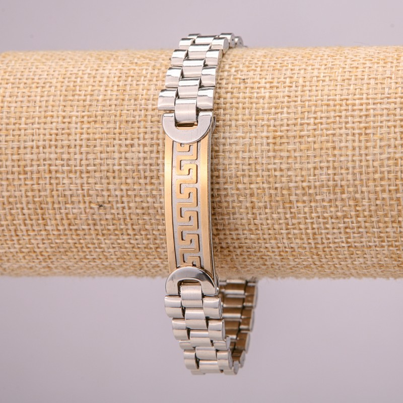 Stainless steel bracelet with clasp, 12 mm thick, 21 cm long, silver with gold tone