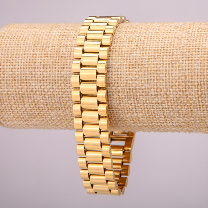 Metal bracelet made of stainless steel with a clasp, thickness 16.5 mm, length 21 cm, metal color gold