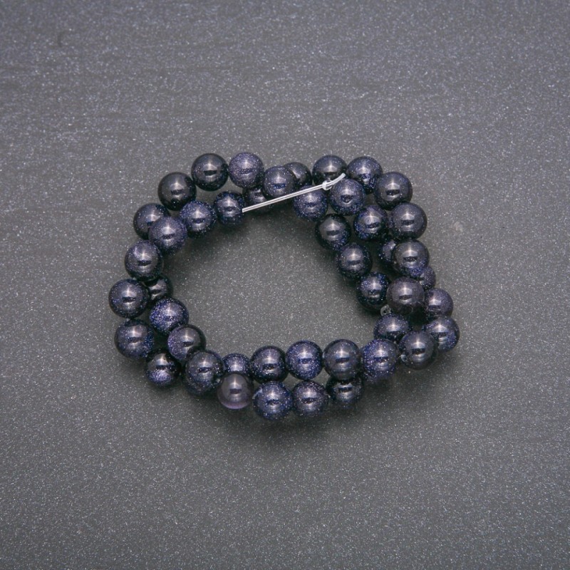 Aventurine Beads 'Night of Cairo' Blue Sand Smooth Ball Thread, 8mm Diameter, 38cm Length (+/-)