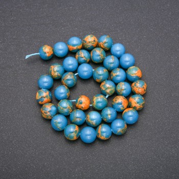Blue Variscite Beads, smooth round spheres, on a strand, 10 mm diameter, length 38 cm (±)