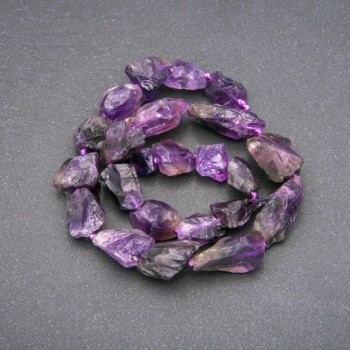 Unpolished Amethyst Beads - Blank on Beading Thread, Diameter 15x23 mm (+/-), Length 42 cm