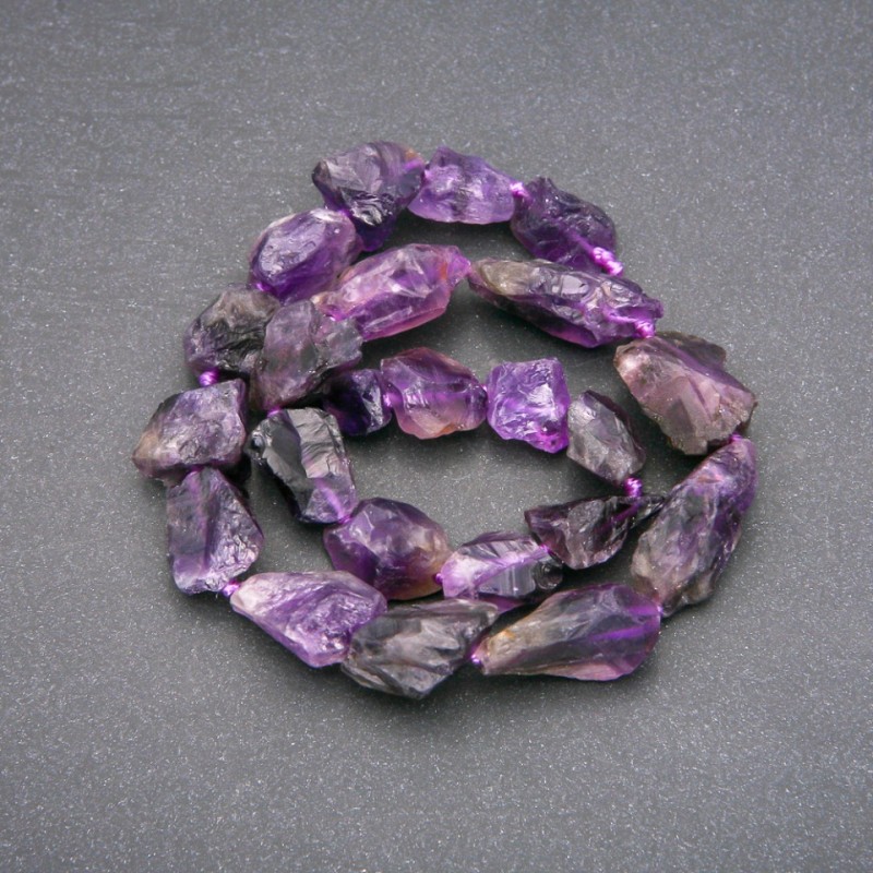 Unpolished Amethyst Beads - Blank on Beading Thread, Diameter 15x23 mm (+/-), Length 42 cm