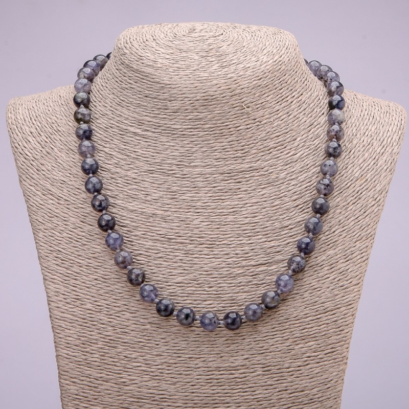 Natural Iolite necklace with smooth beads, diameter 8(±)mm, length 48cm