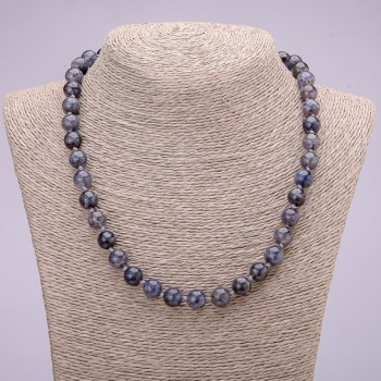 Necklace with natural stone Iolite, smooth beads, diameter 10(±)mm, length 48 cm