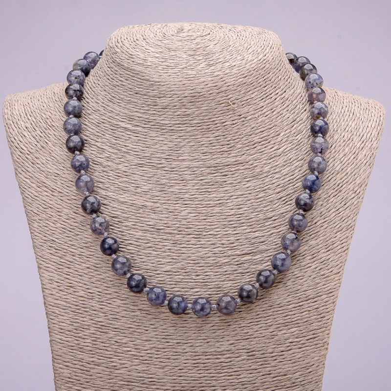Necklace with natural stone Iolite, smooth beads, diameter 10(±)mm, length 48 cm