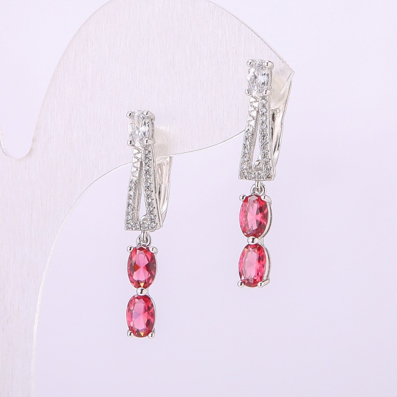 Earrings Xuping with Pink Stones 31x5mm Rhodium