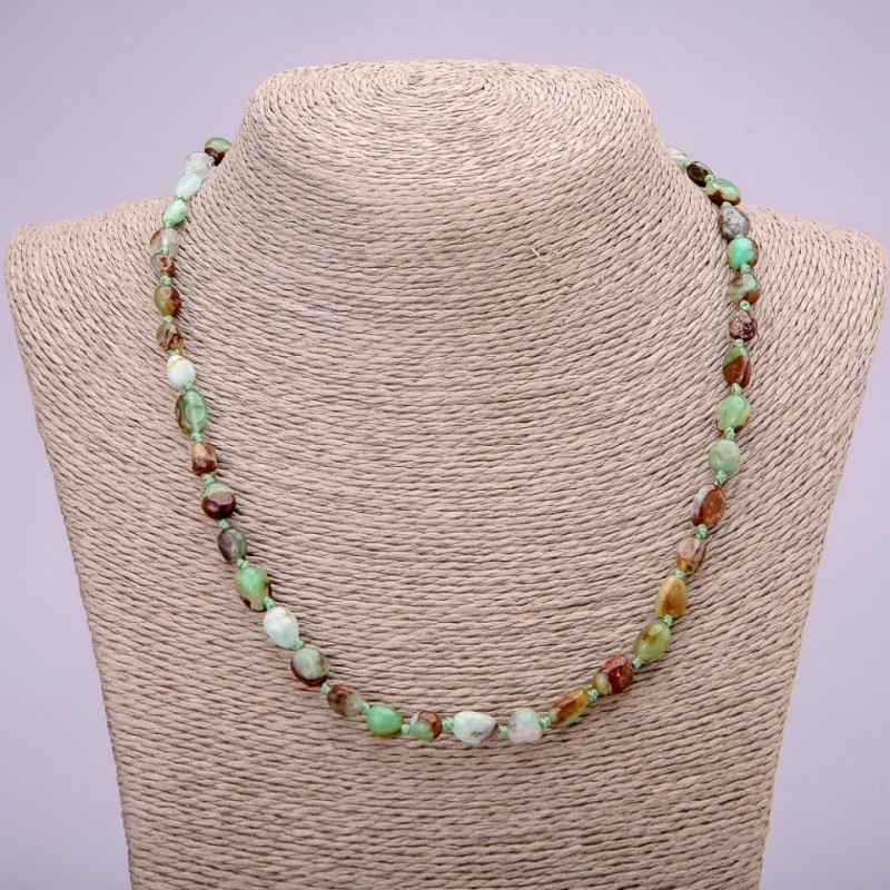 Chrysoprase natural gemstone bead necklace, tumbled, diameter 7x9 mm (±), length 48 cm