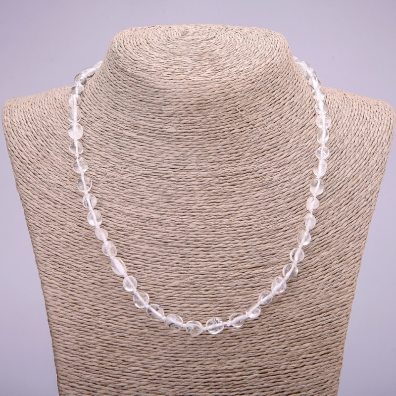 Faceted Mountain Crystal Necklace, natural stone, diameter 8x10 mm (±), length 45 cm+
