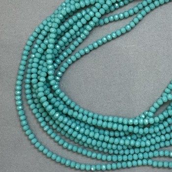 Czech Crystal Beads on Thread, 3.5 mm Diameter, Matte Glass, Green-Blue Aquamarine, Length 41 cm