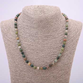 Natural Jasper Necklace with Smooth Beads, 6(±)mm diameter, 48 cm length