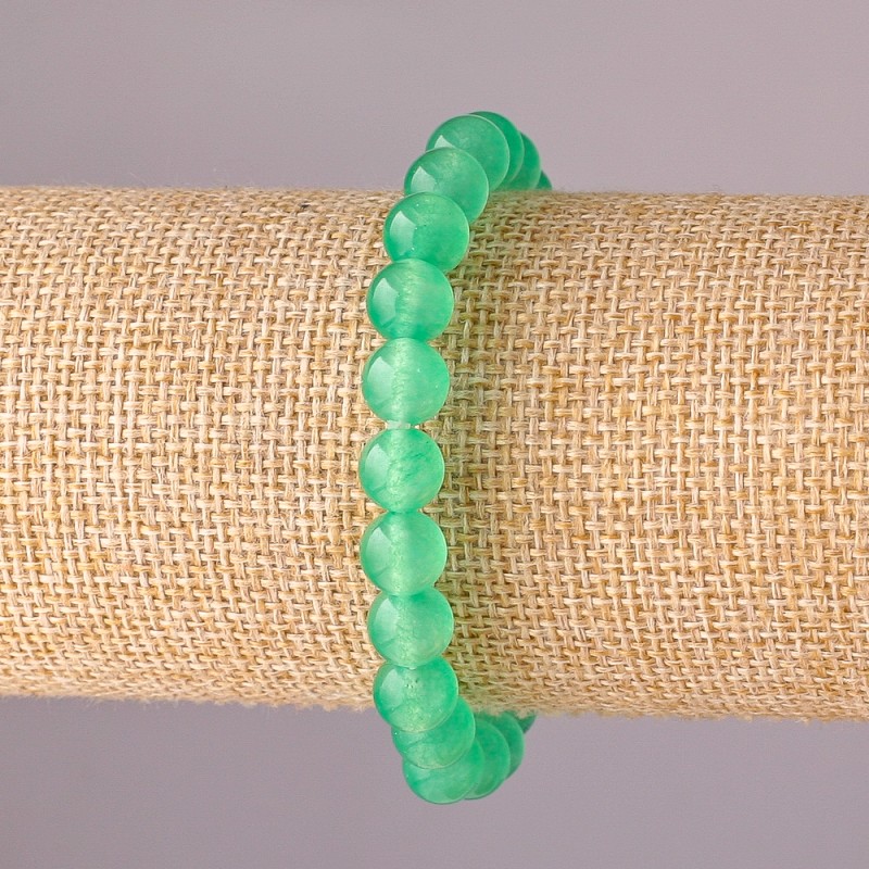 Jade Bracelet on Elastic Cord, Smooth Beads, 8 mm Diameter, 18 cm Length