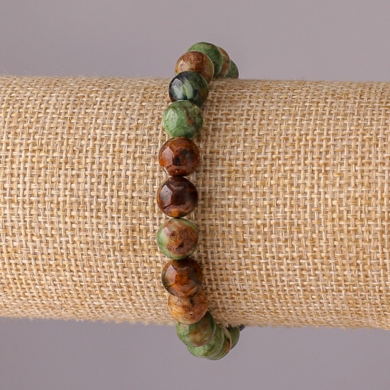 Natural Jasper Stone Bracelet on Elastic Cord, Smooth Bead, 8mm Diameter, 18cm Circumference
