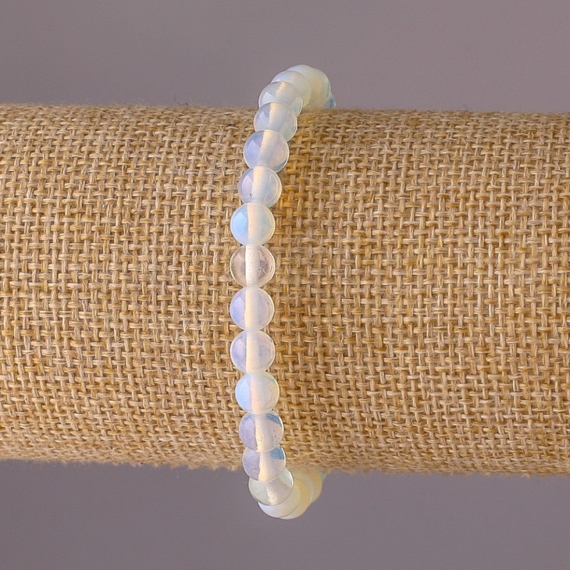Moonstone Bracelet on Elastic, Smooth Bead, 6 mm Diameter, 18 cm Length