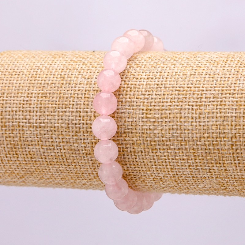 Elastic bracelet with natural rose quartz, smooth beads, diameter 10 mm