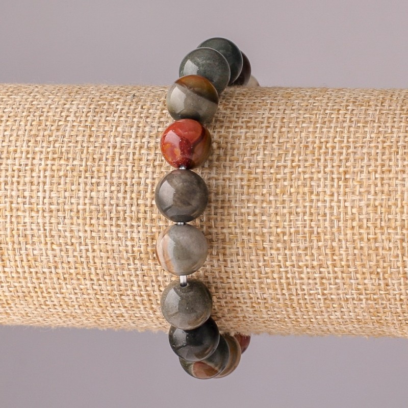 Jasper bracelet on elastic cord, smooth beads, 10 mm diameter, 18 cm circumference