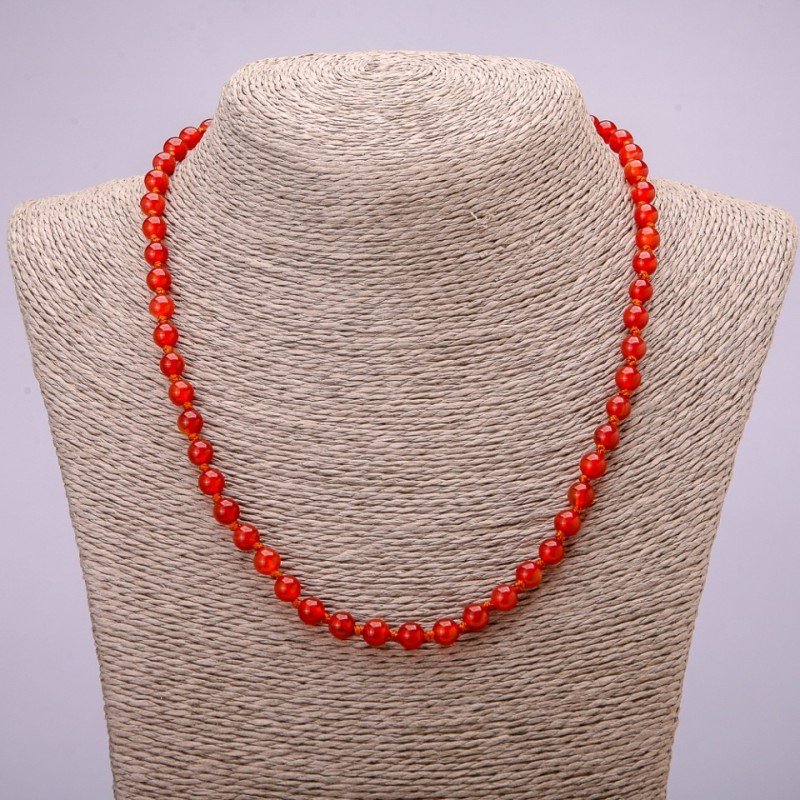 Natural Carnelian Stone Necklace with Smooth Beads, 6mm Diameter, 48cm Length
