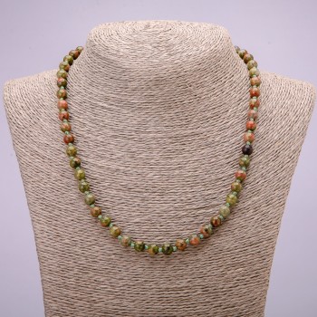 Natural Stone Jasper Heliotrope Necklace, smooth beads, 6 mm diameter, 48 cm length