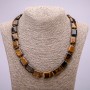 Bead necklace of natural Tiger's Eye stone, rectangular-cut, 13x18 mm, length 48 cm