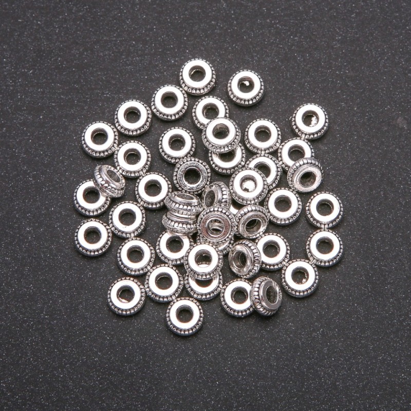 Bead insert findings, silver-tone metal color, 3x7 mm diameter, packaging 20 g, 45 (+/-) pcs